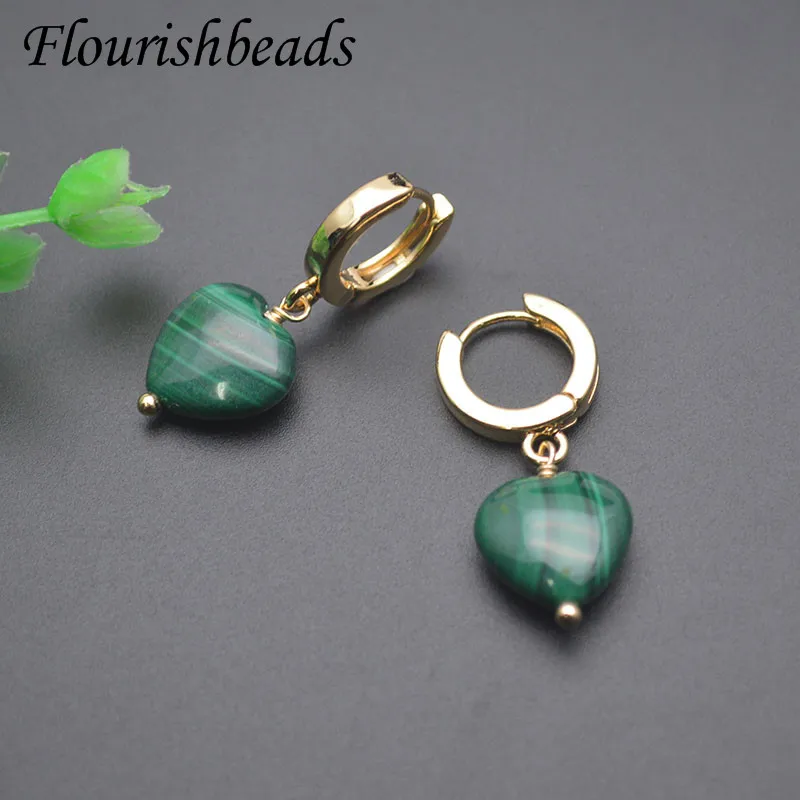 1 Pair Natural Gemstone Malachite Heart Shape Dangle Earrings Healing Crystal Quartz Fashion Jewelry Gift image 2