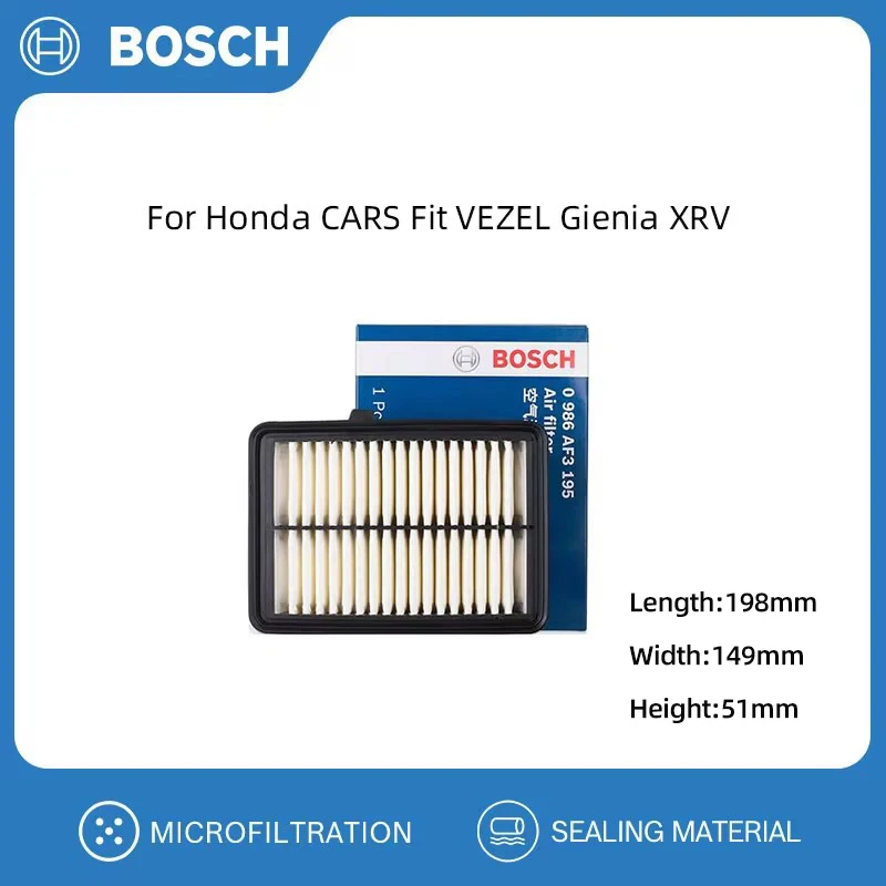 BOSCH Air Filter For Honda CARS Fit VEZEL Gienia XRV Replacement Auto Accessories 17220-5R0-008