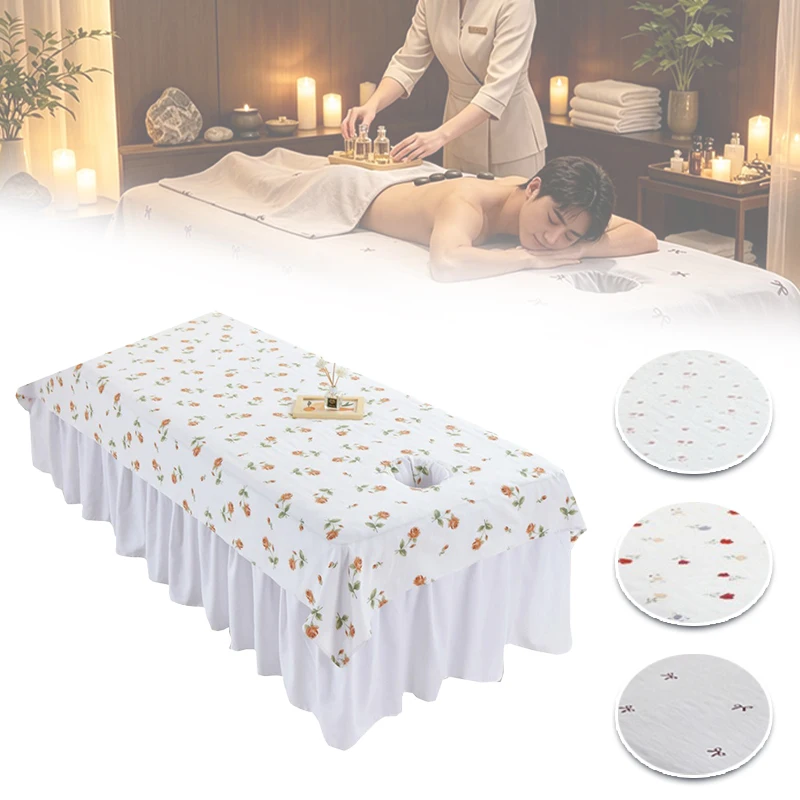 1/2/4PCS Floral Print Beauty Bed Sheet with Face Hole Soft Skin-Friendly Massage Table Cover for Spa Salon Treatment Bedding