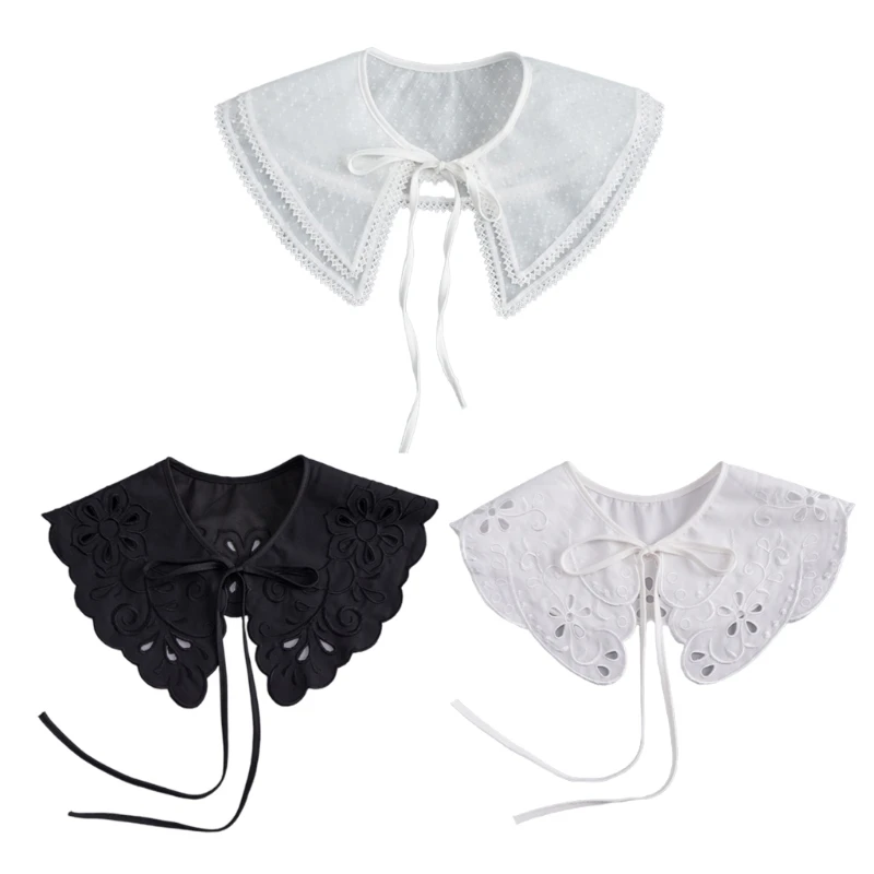 

Hollow Floral Embroidery False Collar Double-layer Lace Trim Fashion Decorative Faux Collar Sweet Detachable Collar