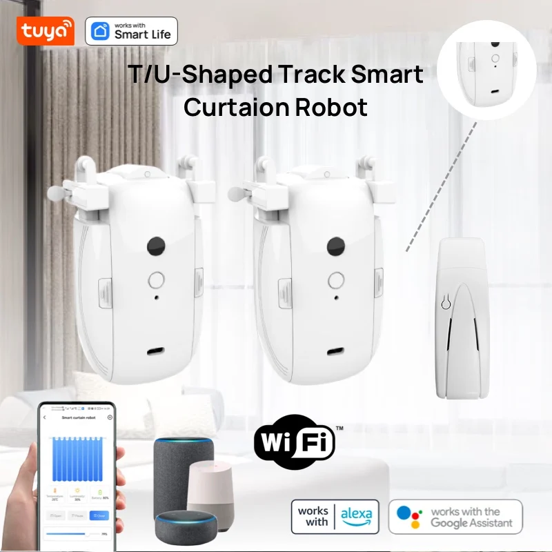 Tuya Smart WiFi Curtain Robot (with gateway),APP Remote Control,Voice Control,Included accessories for T/U curtain tracks