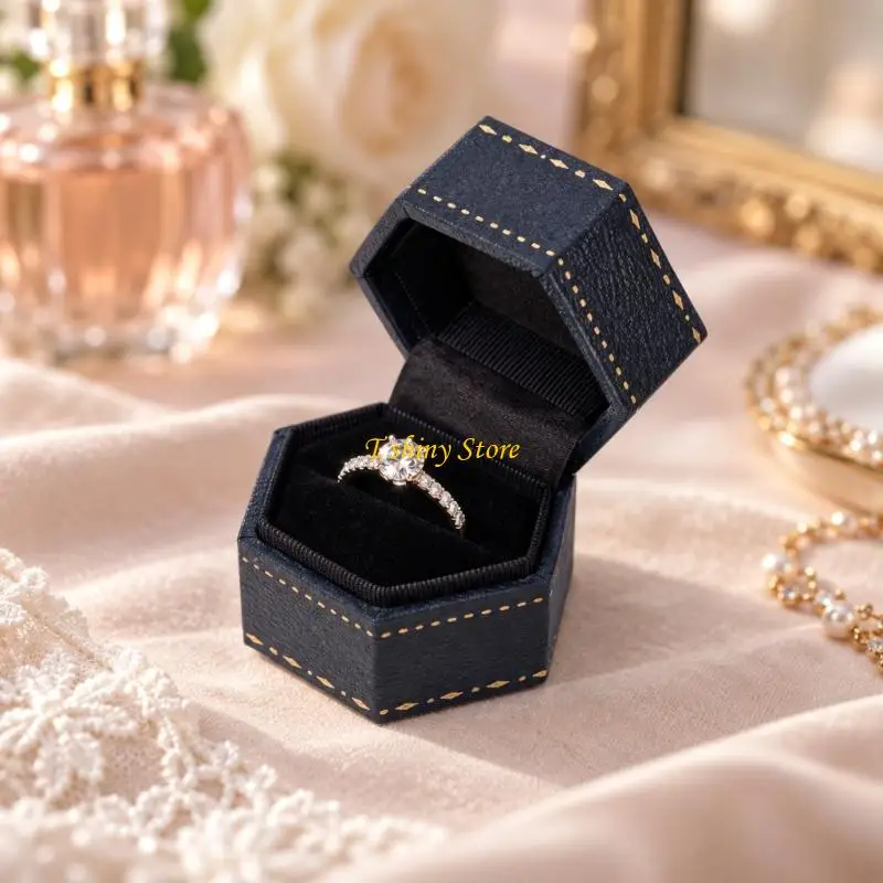 N58F Hexagonal Ring Presentation Box with Black Interior and Slot