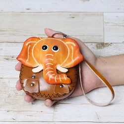 Top Layer Cowhide Creative Cartoon Elephant Zero Wallet Car Key Bag Children's Tree Cream Leather Elephant Gift