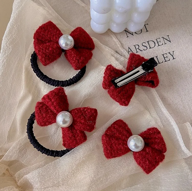 

New Year's Red Wool Bow Hairpin, Hair Band, Ponytail, Durable Hair Rope, Red Headgear, Rubber Band, Hair Accessories.