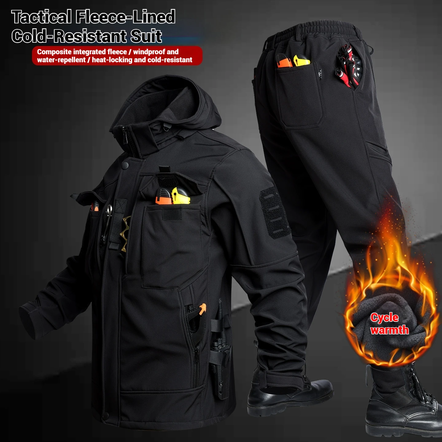 Men's Tactical Soft Shell Jacket Pants Set Waterproof Windproof