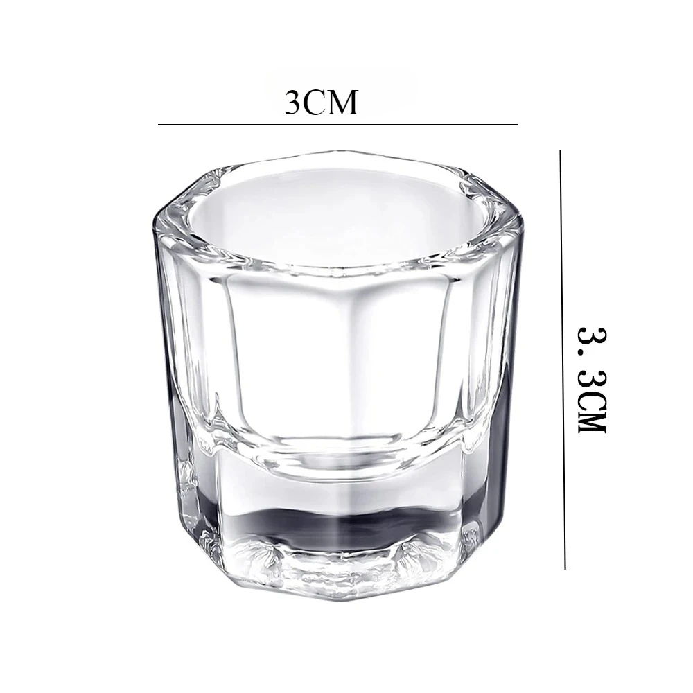 Mini Crystal Glass Clear Acrylic Small Octagonal Powder Liquid Nail Cup Nail Brush Cleaning Liquid Mixing Bowl Tool