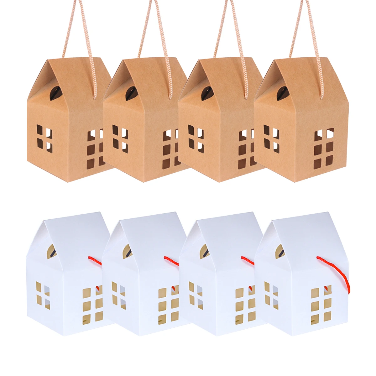 5/10pcs Christmas House Shape Candy Boxes Kraft Paper Gift Wrapping Box Cookie Packaging Bag Christmas Party Decoration New Year