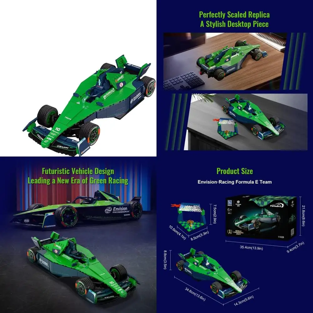 

Formula E Team Building Kit: PANTASY Envision Racing Car Model with Podium & Minifigure, Detailed Display for Adults & Racing En