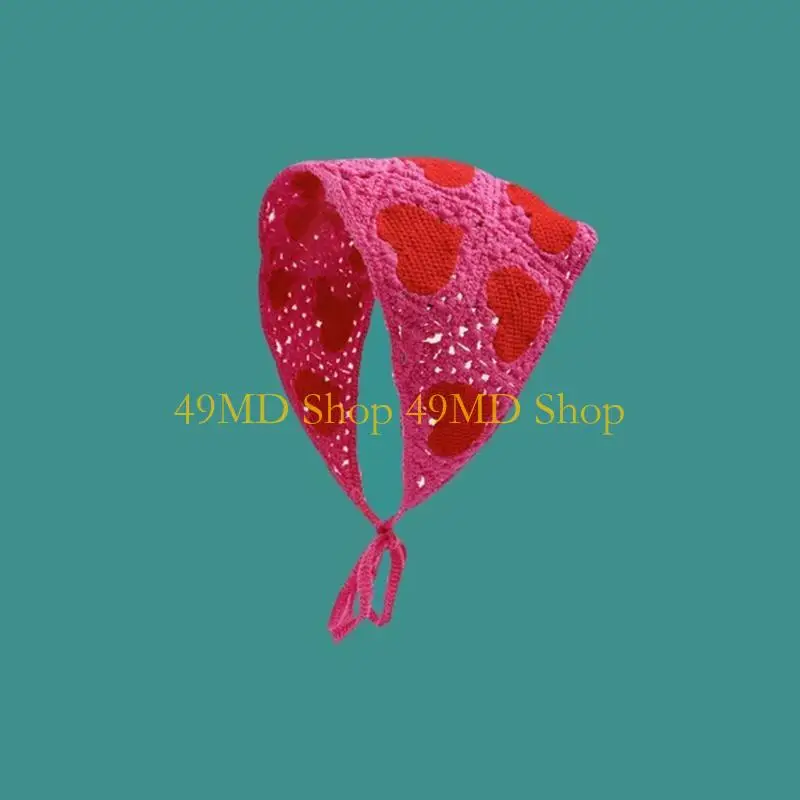 49MD Cartoon Heart Pattern Hairband Crochet Sunproof Bandana Headband for Girls