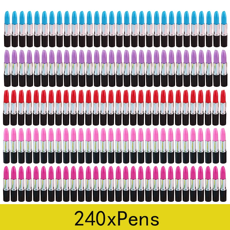 

240pcs Colorful Lipstick Pen Stationery Cute Ballpoint Pens Office Supplies Colored Student Prizes Wholesale