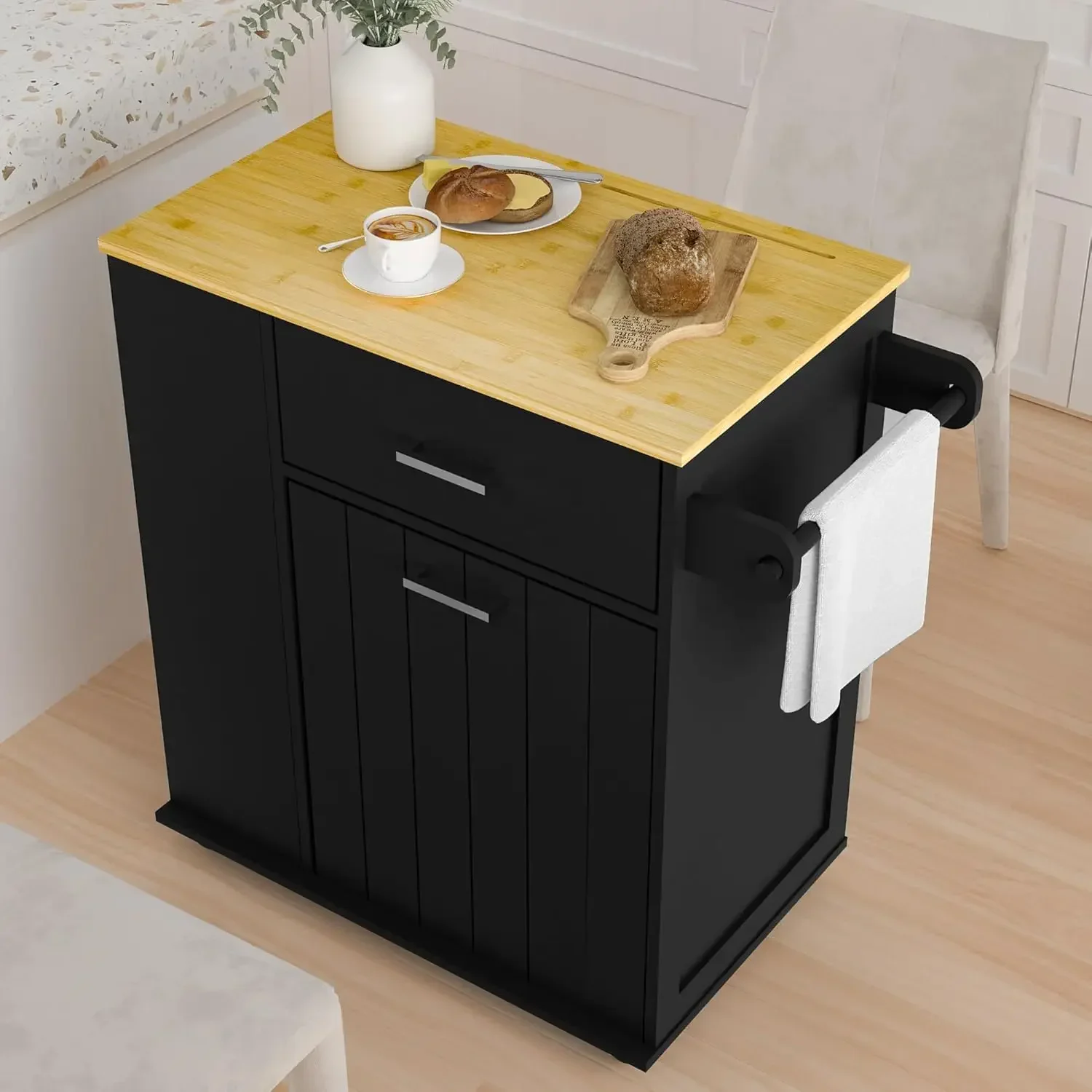 Tilt Out Trash Cabinet With Spice Rack Multi-function Kitchen Island On Wheels Free Standing Laundry Storage Trolley Cart