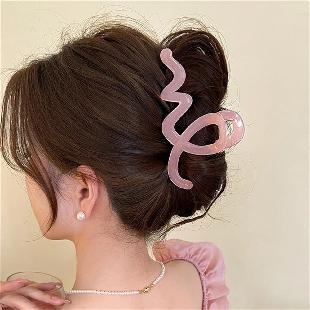 Korean Trendy Wavy Hair Clips for Women Bow Large Hair Claws Crab Acrylic Hairpins Hair Accessories Girls Barrettes Headbands