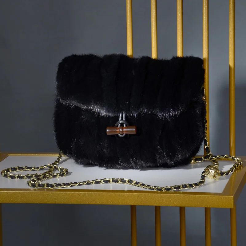 

High Quality Mink Fur Straw Bag New Women's Crossbody Bag Fashion Chain Large Capacity Shoulder Bag High-end Banquet Wrist Bag