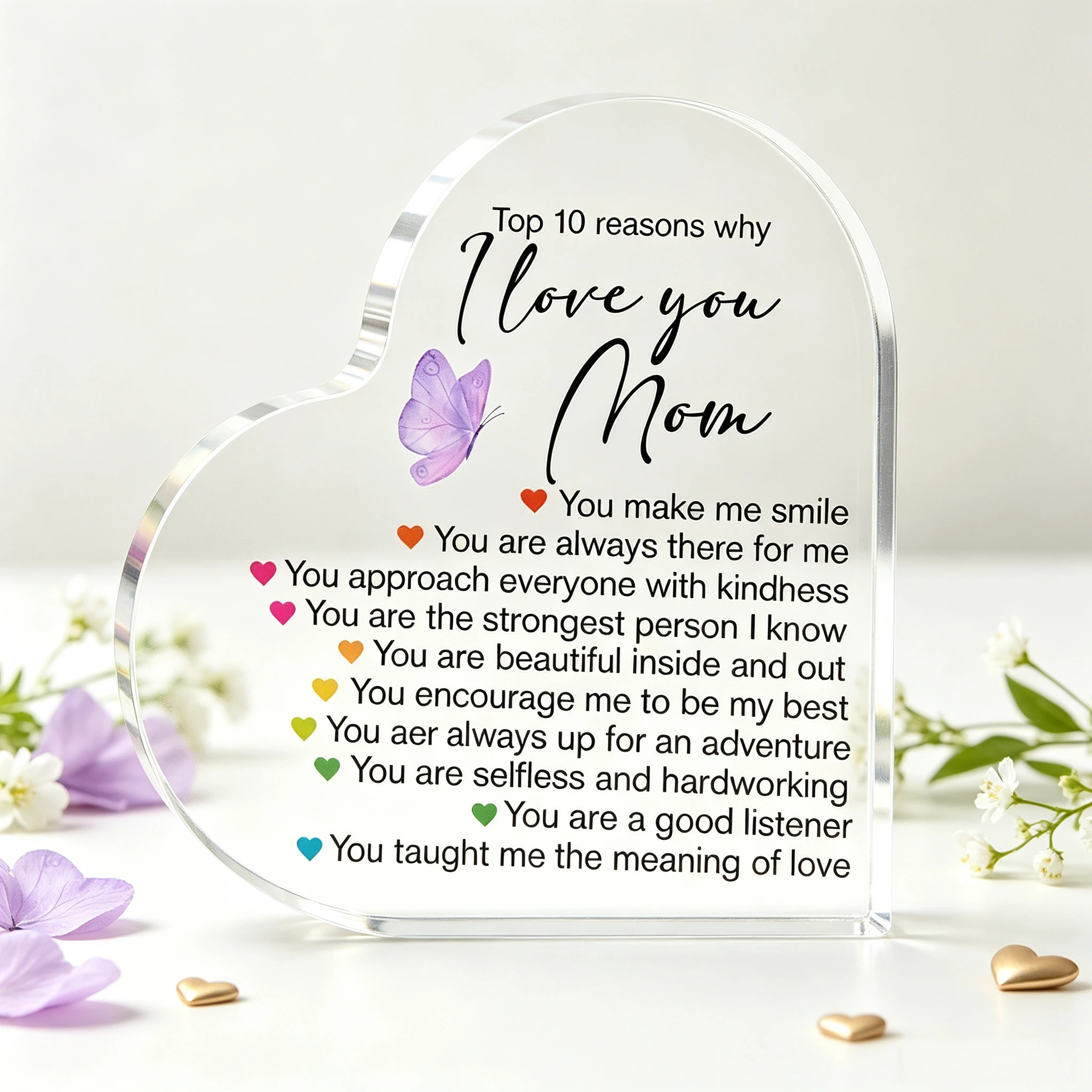 Delicate Lavender Butterfly Heart‑Shaped Acrylic Ornament, Mother’s Day Birthday Sentimental Gift for Mom