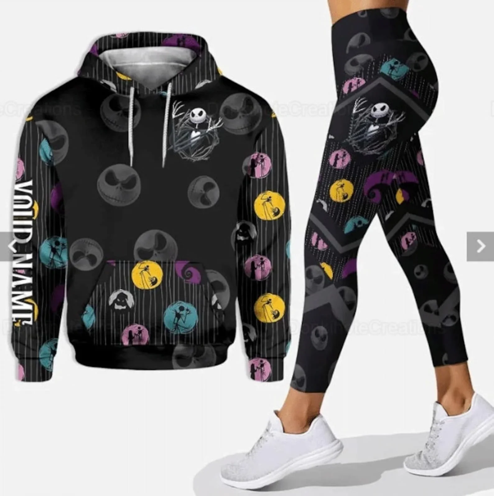 Nightmare Before Christmas Sally Hoodie Womens Leggings Yoga Set Womens Disney Jack Skellington Hoodie Sports Leggings Tracksuit