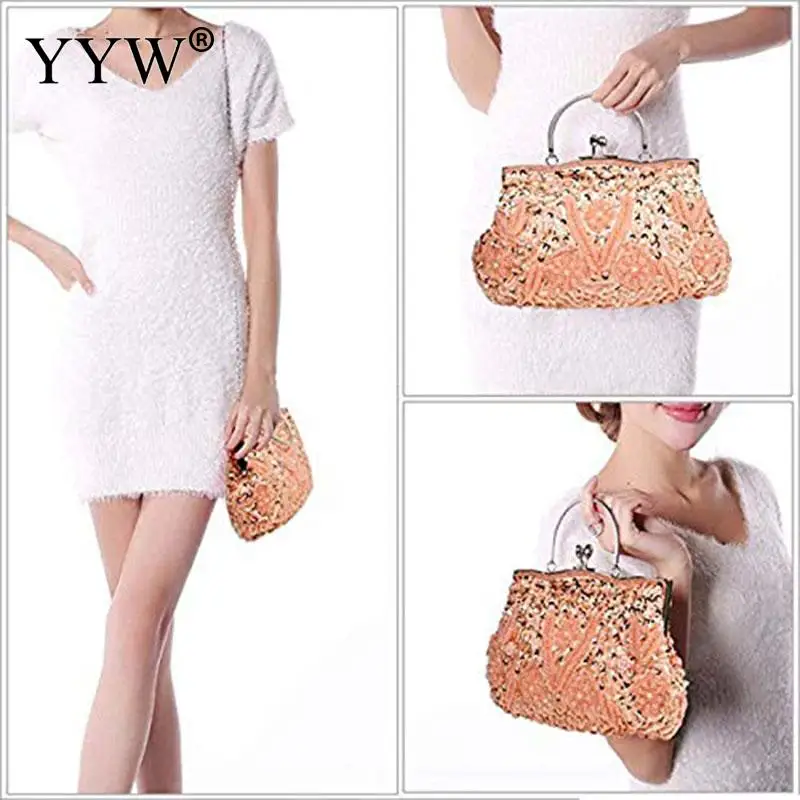 Crystal Beaded Evening Party Clutch Handbag Women Floral Printing Soft Tote Bags Metal Top Handle Wedding Brides Messenger Purse