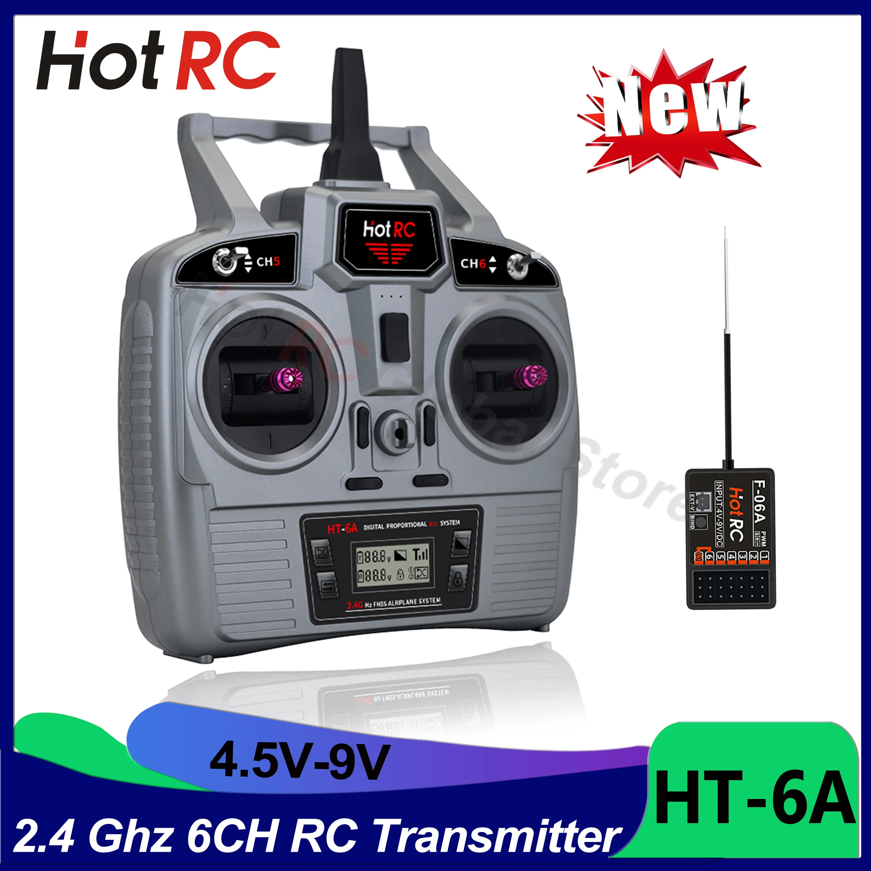 HOTRC HT-6A 2.4G 6CH RC Transmitter FHSS 6CH Receiver F-06A Mode2 Left Hand 6 Channel for RC FPV Drone Airplane