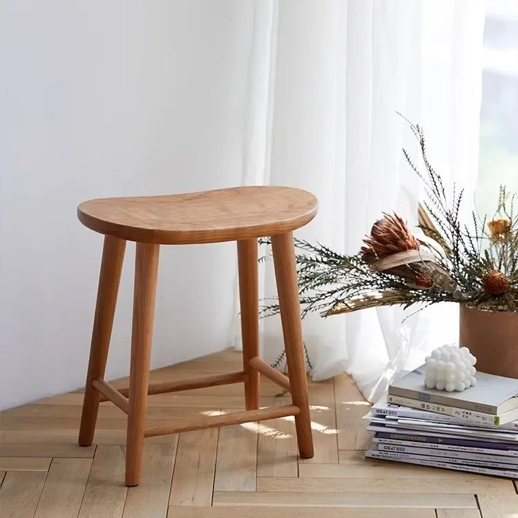 Solid wood four-season makeup stool, bedroom dresser cherry wood stool, shoe changing round stool