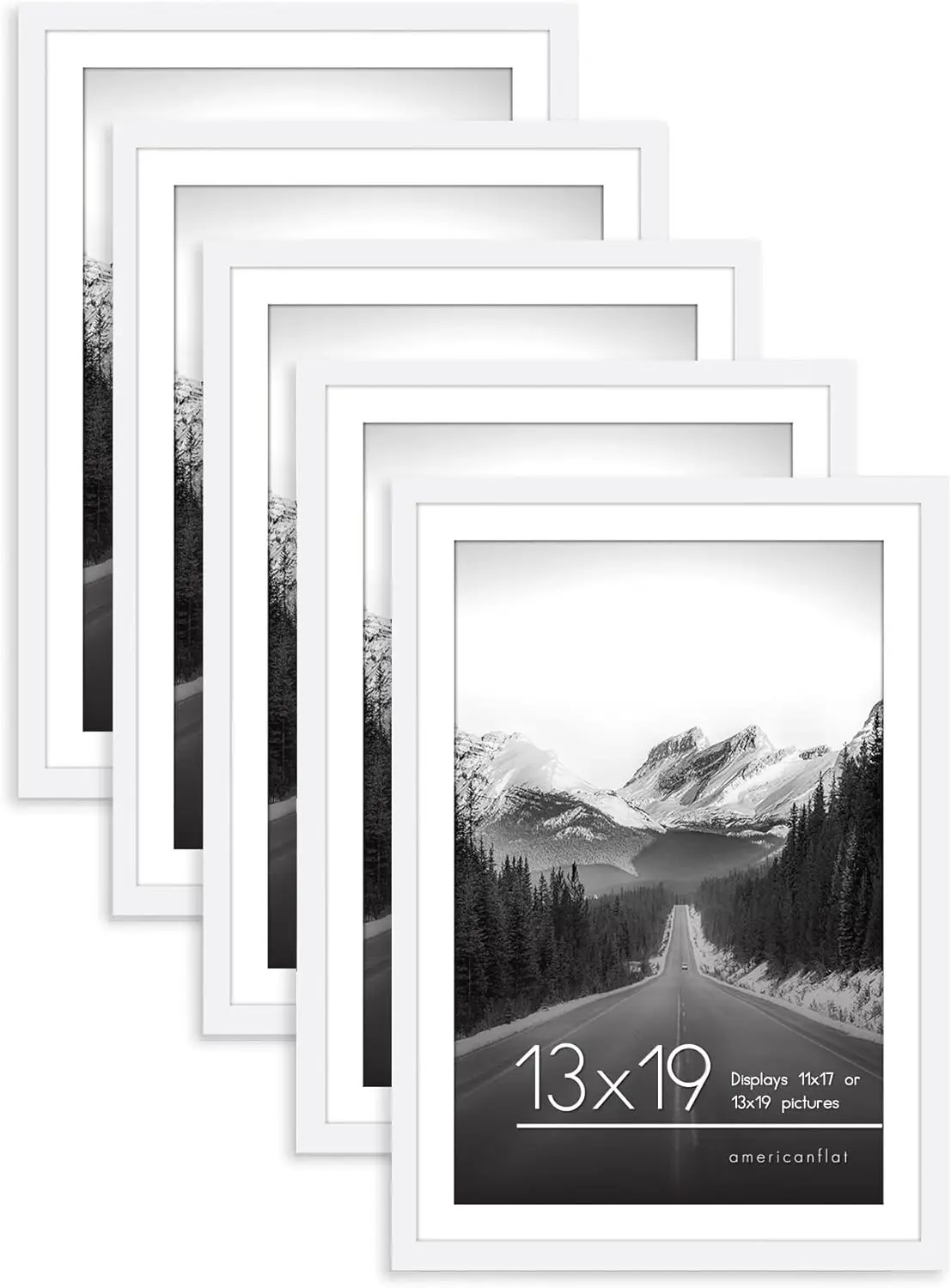 Americanflat 13x19 Picture Frame with Polished Plexiglass - Set of 5 - Use as 11x17 Frame with Mat or 13x19 Frame Without Mat -