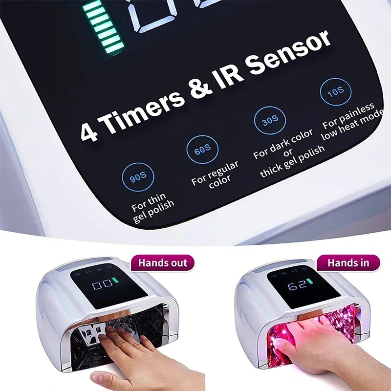 Lampada per unghie a specchio da 96W con Pad in metallo asciugatrice per Manicure senza fili luce UV senza fili per unghie lampada a LED UV per unghie ricaricabile Nail Art