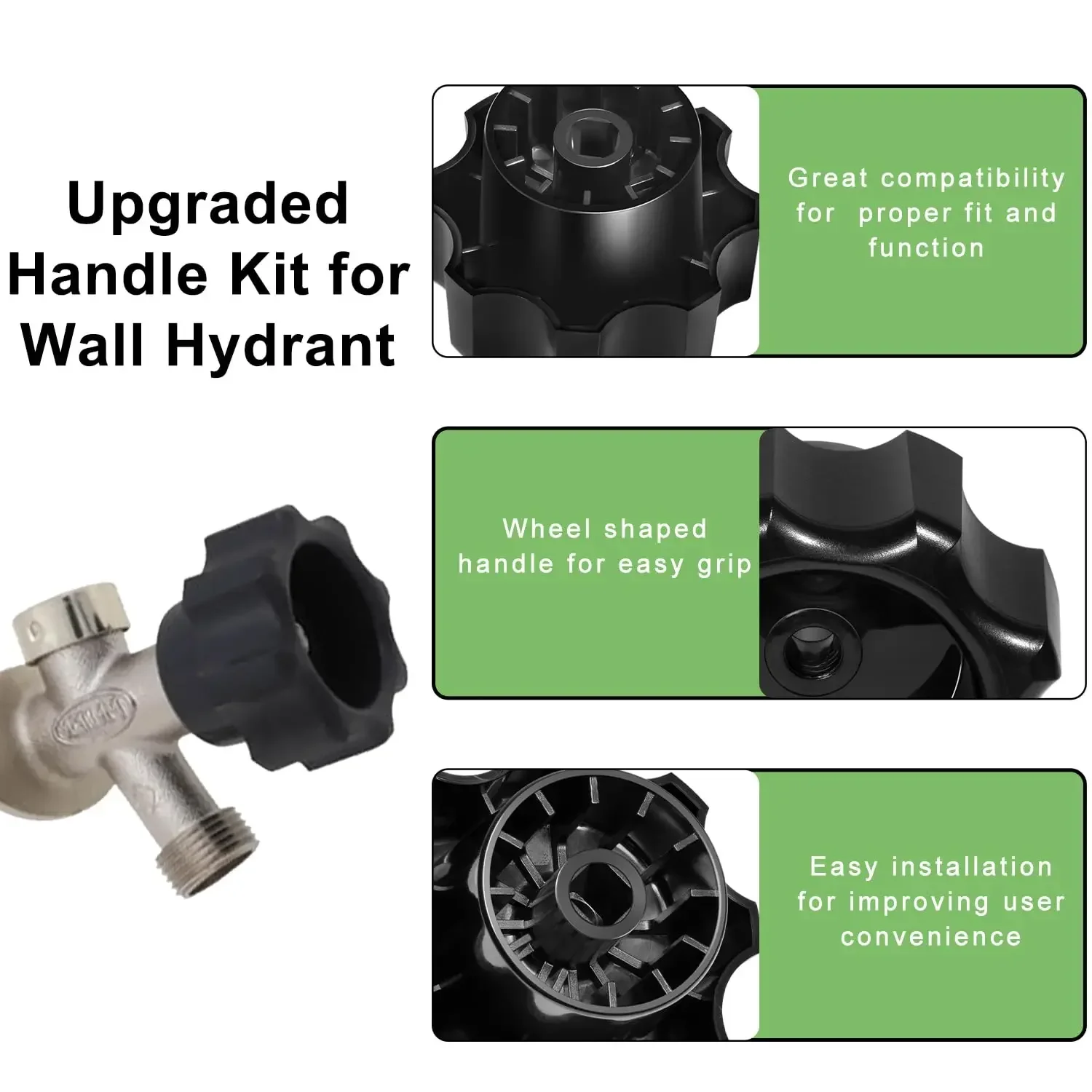Picture 5: Replacement for 630-7965 Wall Hydrant Handle Kit, for 300/400/500 Series Mansfield Wall Hydrant, Wheel Shaped Handle Knob Type