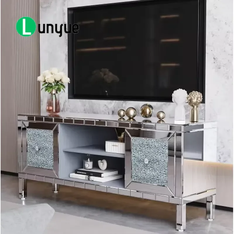 2026 Modern Adjustable Convertible Mirror Glass TV Cabinet Stand with Storage for Living Room and Hotel Use