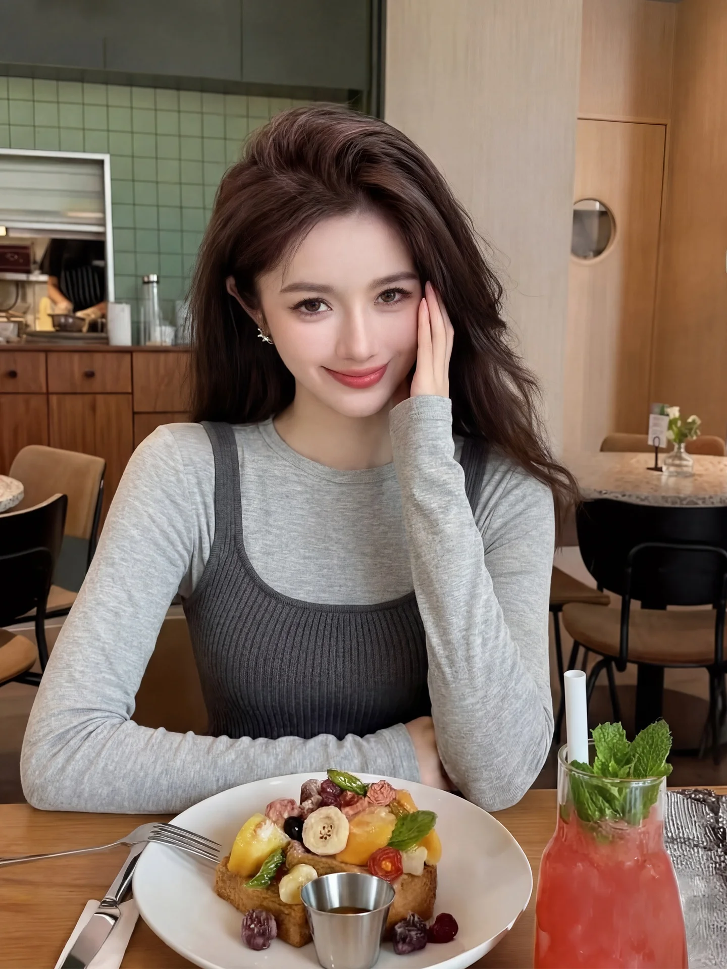 

Slim Fit Knitted Long Sve T-irt Set for Women ay Ribbed Tank Top And T-irt Two Piece Set Sweet Sle Autumn Wear