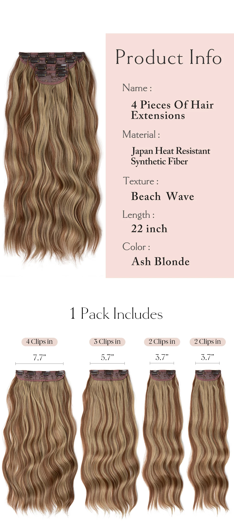 4pcs/set Synthetic Long Wavy Clip In Hair Extensions 22