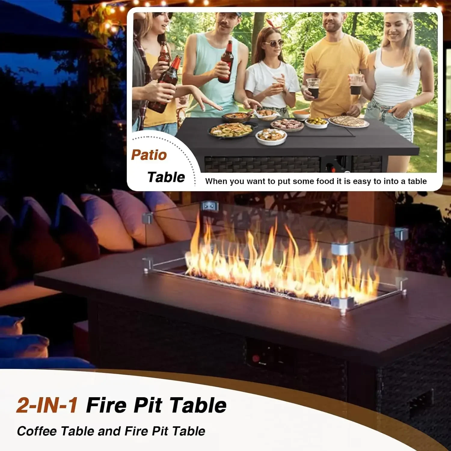 9 Piece Patio Furniture Set with Fire Pit Table, All Weather Outdoor Sectional PE Rattan, Patio Conversation Sets with Cushions