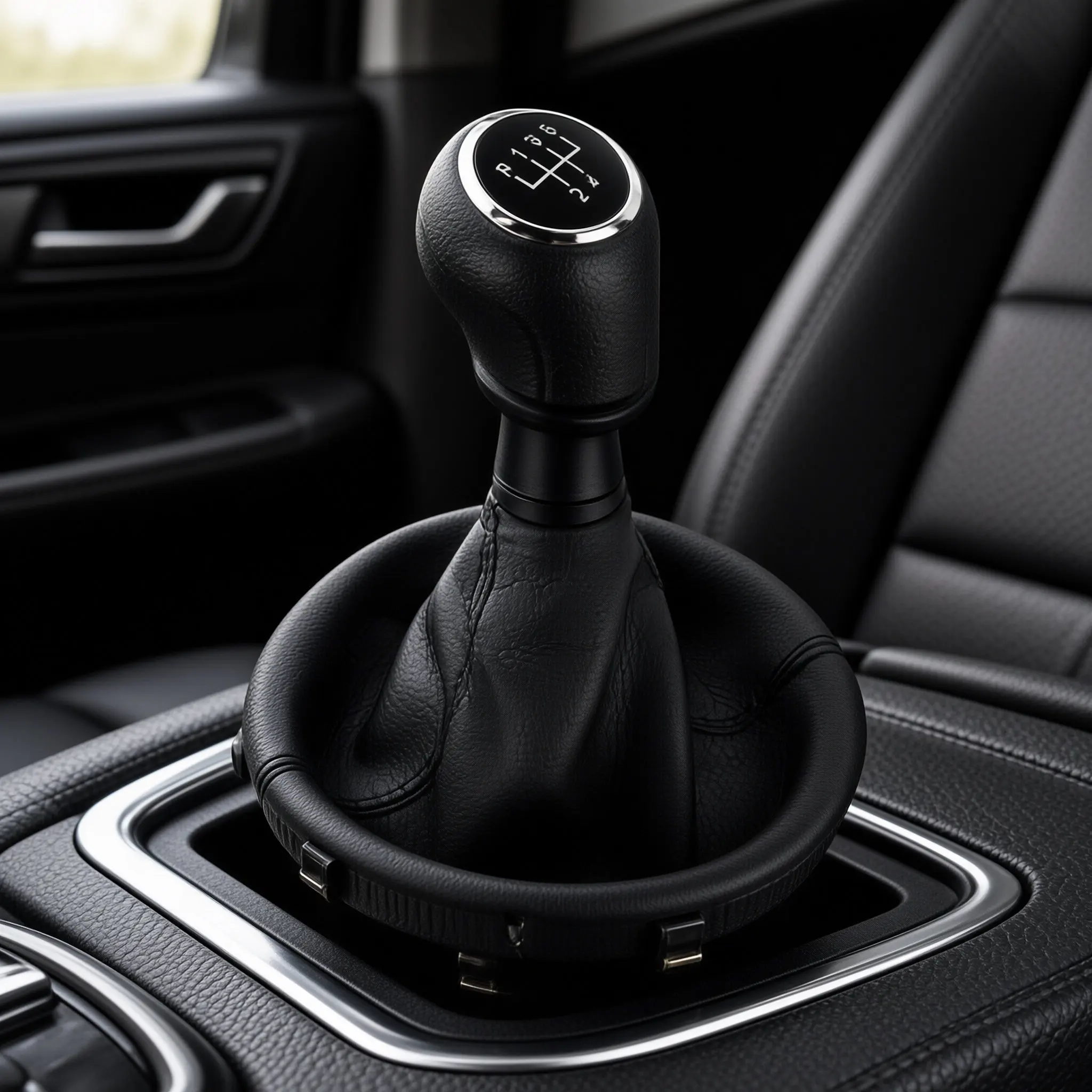 5 Speed Gear Shift Knob with Gaiter Boot Kit Chrome Trim For Volkswagen Transporter T5 2003‑2019 T6 2015‑2019 Synthetic Leather