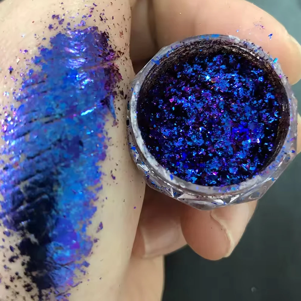1 tarro de polvo metálico de ópalo de doble Color para uñas, sombra de ojos iridiscente Aurora azul-púrpura/escamas para decoración de uñas, polvo de espejo para uñas DIY