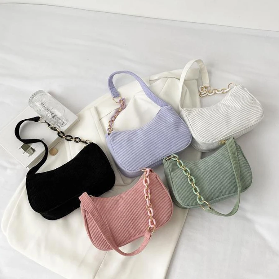 Korean-Style Artistic Cloth Bag, Simple Casual Corduroy Single-Shoulder Women's Bag, Solid Color Mini Crossbody Bag, Hand-Held Canvas Bag