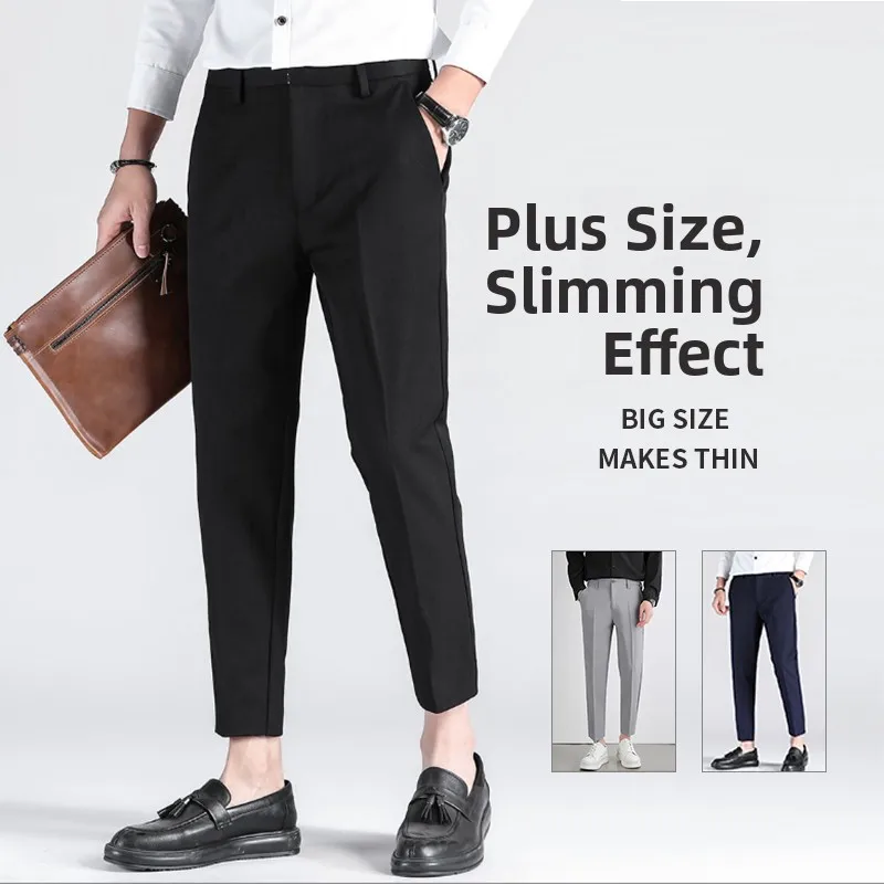 

Men's Summer plus Size Ice Silk Suit Pants Office Formal Casual Large Size Leisure Trousers Busin Gentleman Sle