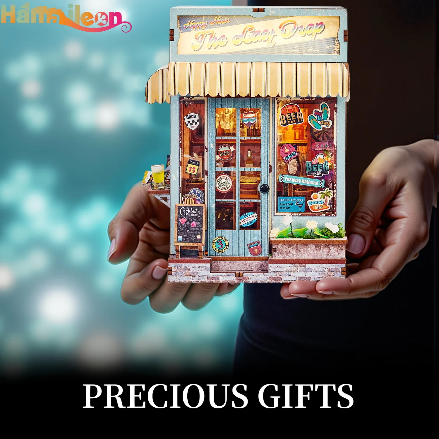 ハマイルン DIY ブックヌックキット ミニチュアドールハウス LEDライト付き 3Dパズルモデル構築 木製本棚 ブックエンド おもちゃ 大人向けギフト