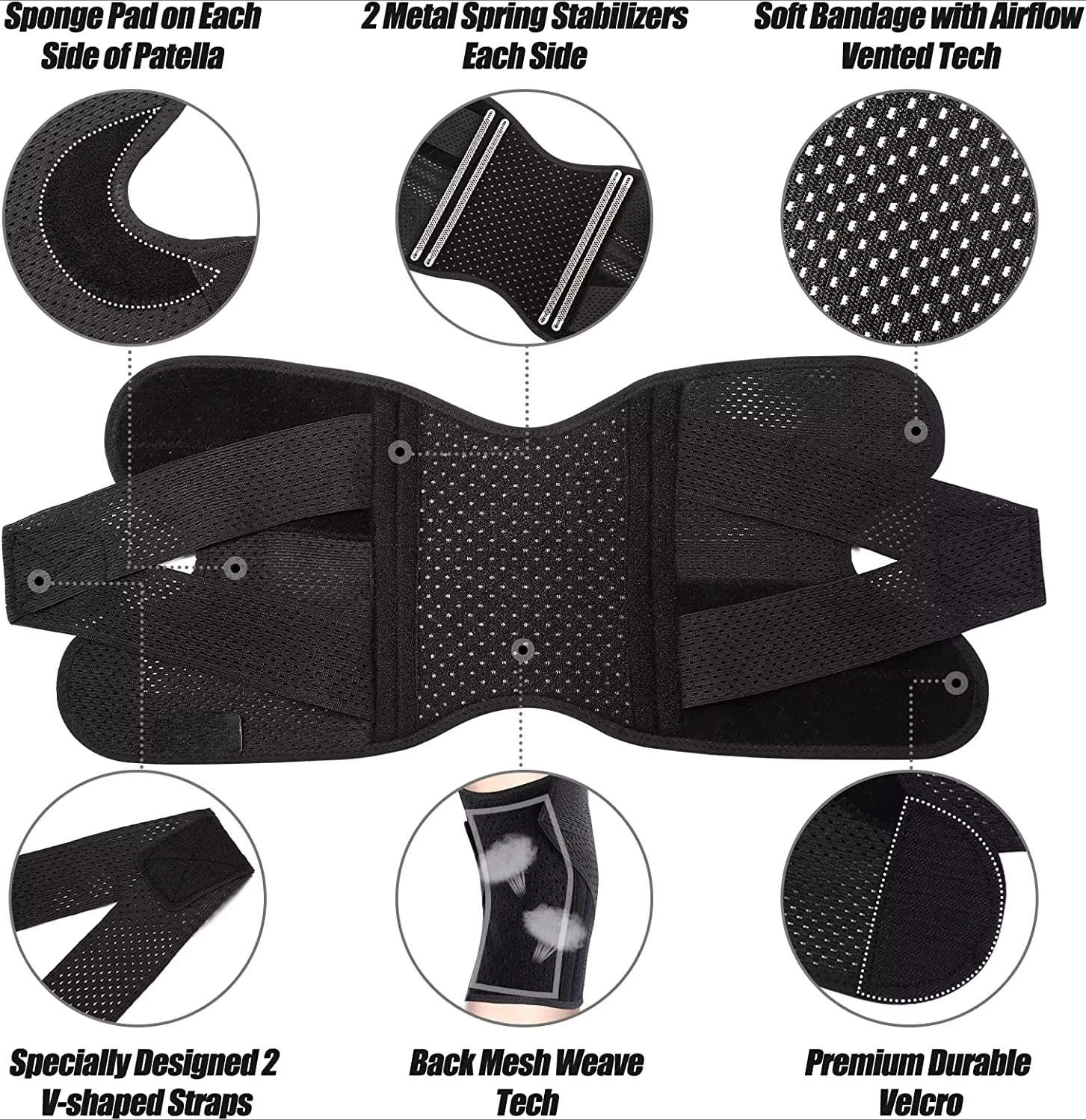 1pcs Knee Brace for Knee Pain Compression Knee Support with Air Mesh Fabric Side Stabilizers Meniscus Tear ACL Arthritis Relie