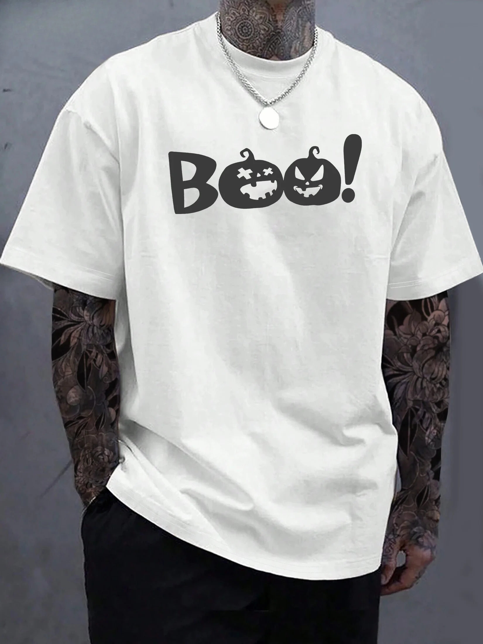 

Мужская повседневная футболка из чистого хлопка с графическим принтом BOO, футболка на Хэллоуин из мягкой дышащей ткани на тему Хэллоуина