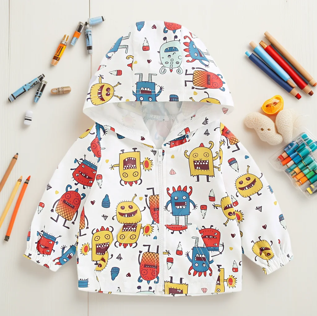 Cartoon Long Sleeve Baby Coat Little Kids Tops Clothing Zipper Autumn Hooded