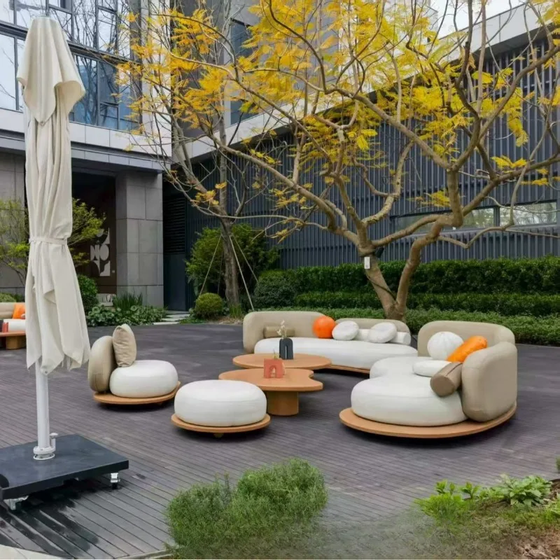 balcony leisure creative cloud deck chair combination stainless steel imitation wood grain garden rocking chair