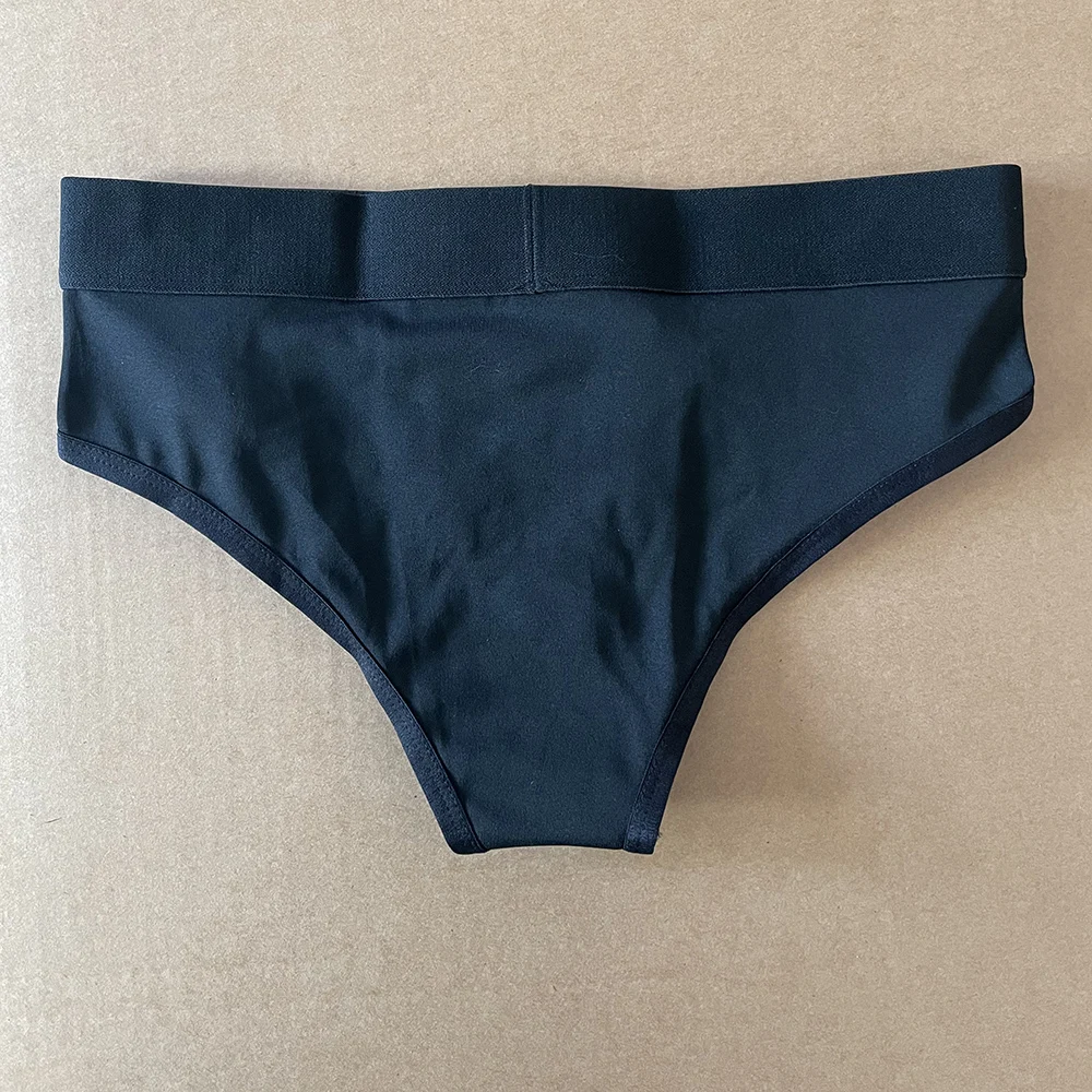 Black Briefs for Strap ons Diameter of 1.77inch Silicone Ring and Two Hidden Pockets for Placing Vibrating Rods