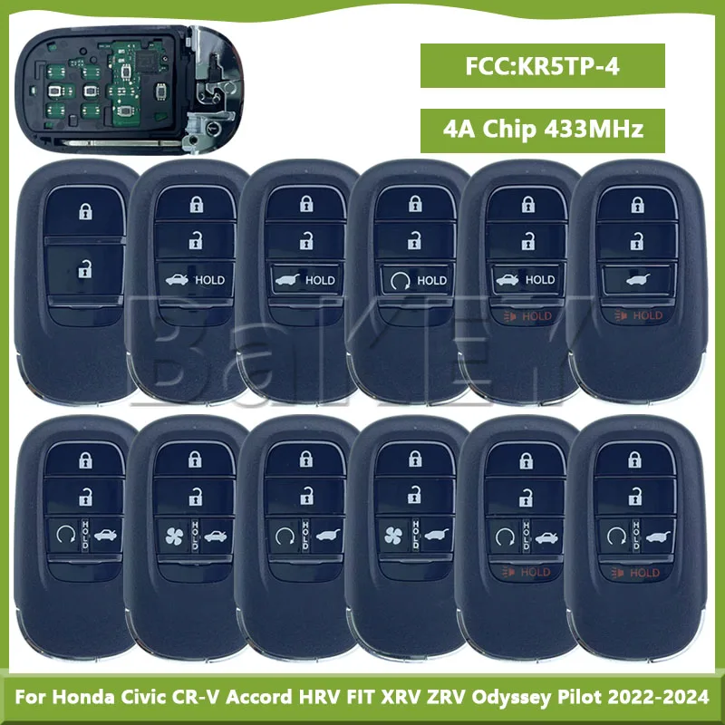 

FCCID:KR5TP-4 для Honda Civic CR-V Accord HRV FIT XRV ZRV Odyssey Pilot Smart Remote Автомобильный брелок 433 МГц 4A чип 2/3/4/5 кнопок
