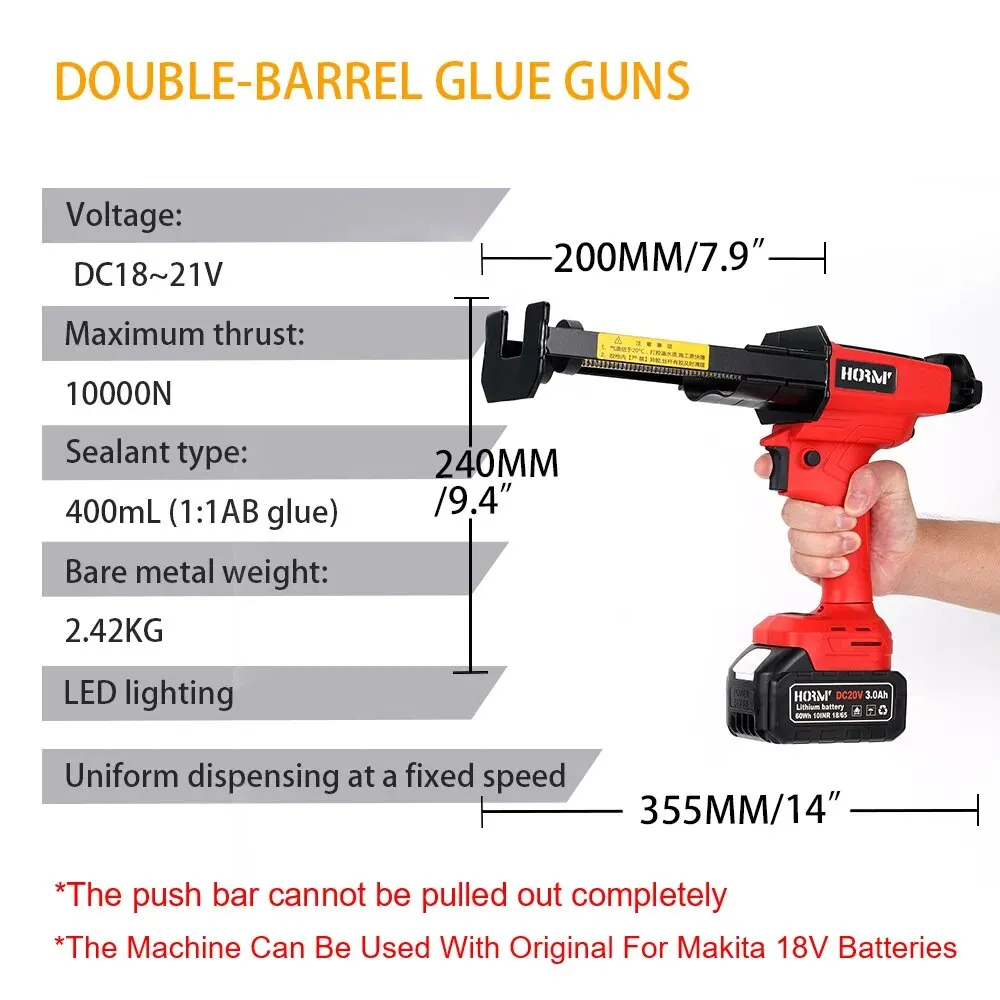 Cordless Electric Caulk Gun Dual Tubes Epoxy High Thrust Epoxy Polyurea Sealant Adhesive Tile Grout Tool For Makita 18V Battery