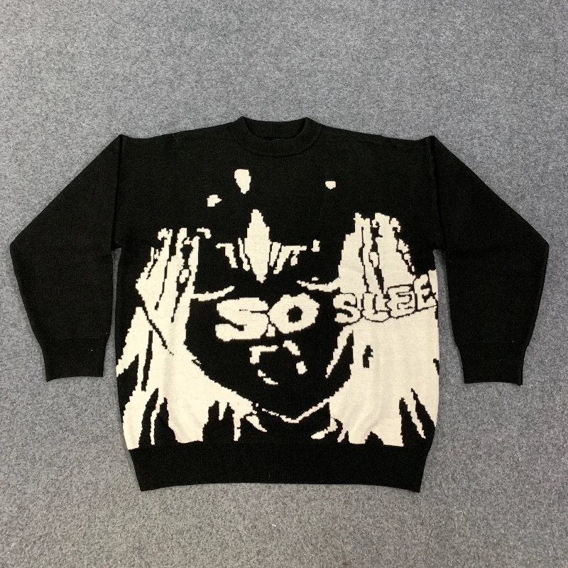 الأمريكية الشرير الهيب هوب الاتجاه عادية كسول طويلة الأكمام تريكو 2000s الخريف الشتاء موضة المرأة المعتاد البلوز س الرقبة سترة #5