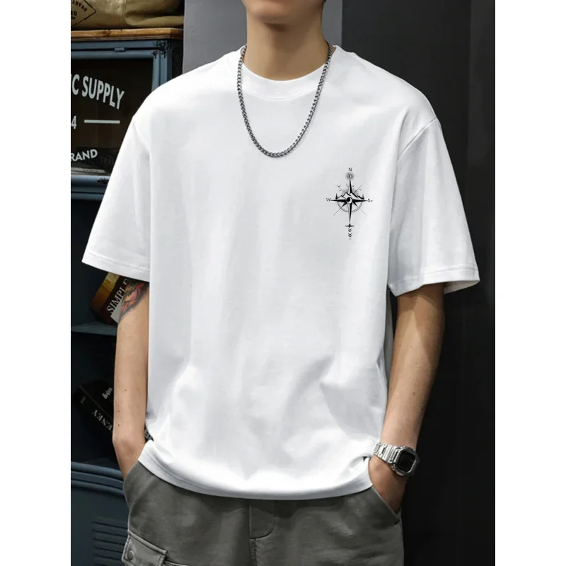 

Men's T-Shirt White Compass Rose Printed Pattern & Text High Quality Cotton Tops Tees