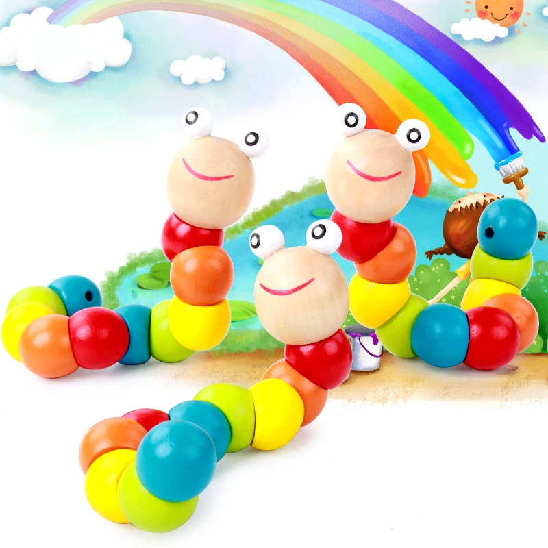 Baby's Wooden Toys Adorable Hungry Caterpillar Puppet Toy With Bright Color And Variety Modeling Good For Early Education