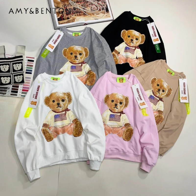 

2024 Autumn Winter New Fashion Sweatshirts Casual Cute Cartoon Diamond Printed Men's And Women's Loose Original Sudadera Mujer