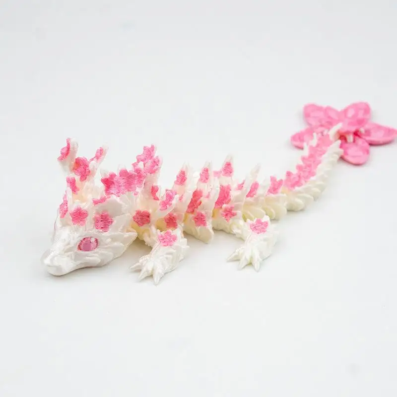 3D Printed Love Cherry Blossom Dragon Movable Joint Dragon Model Gift Ornament Landscape Craft