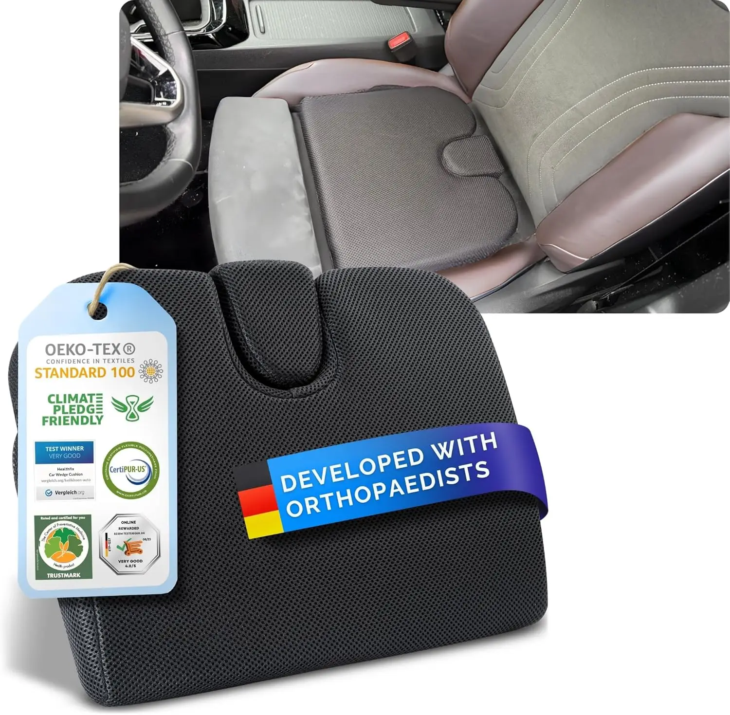 

Car Seat Wedge Cushion | Orthopedic Memory Foam Car Seat Wedge Pillow for Driving Comfort & Posture