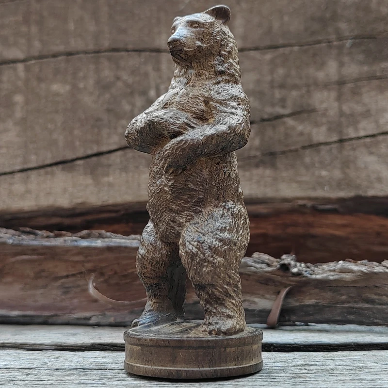 Wooden Carved Bear Ornament, Standing Posture with Paws Overlapping, Home Decor, Office Study Desk Decoration, Finely Carved Natural Style, Honest and Realistic Design Craft