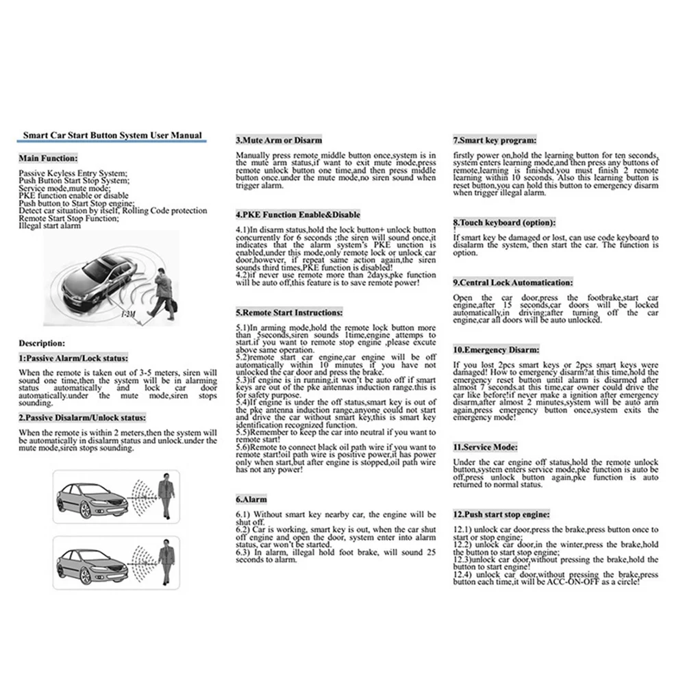 Eco-Friendly Car Engine One-Key Start-Stop Button System PKE Keyless Entry System Car Alarm Remote Start Ignition Sys