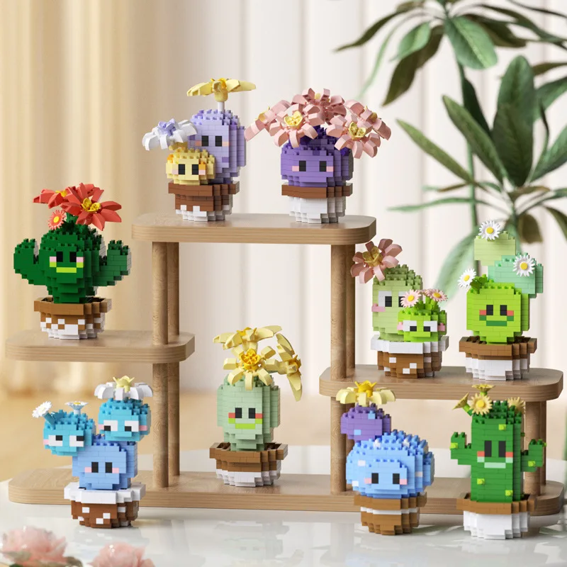 New Product Simulation Succulents, Cactus Building Blocks, Flowers, DIY Educational Assembling Toys, Potted Plant Decorations